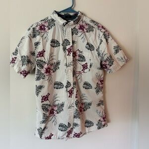 Even Tide Hawker Rye White Tropical Pattern Button Down Pocket T-Shirt
